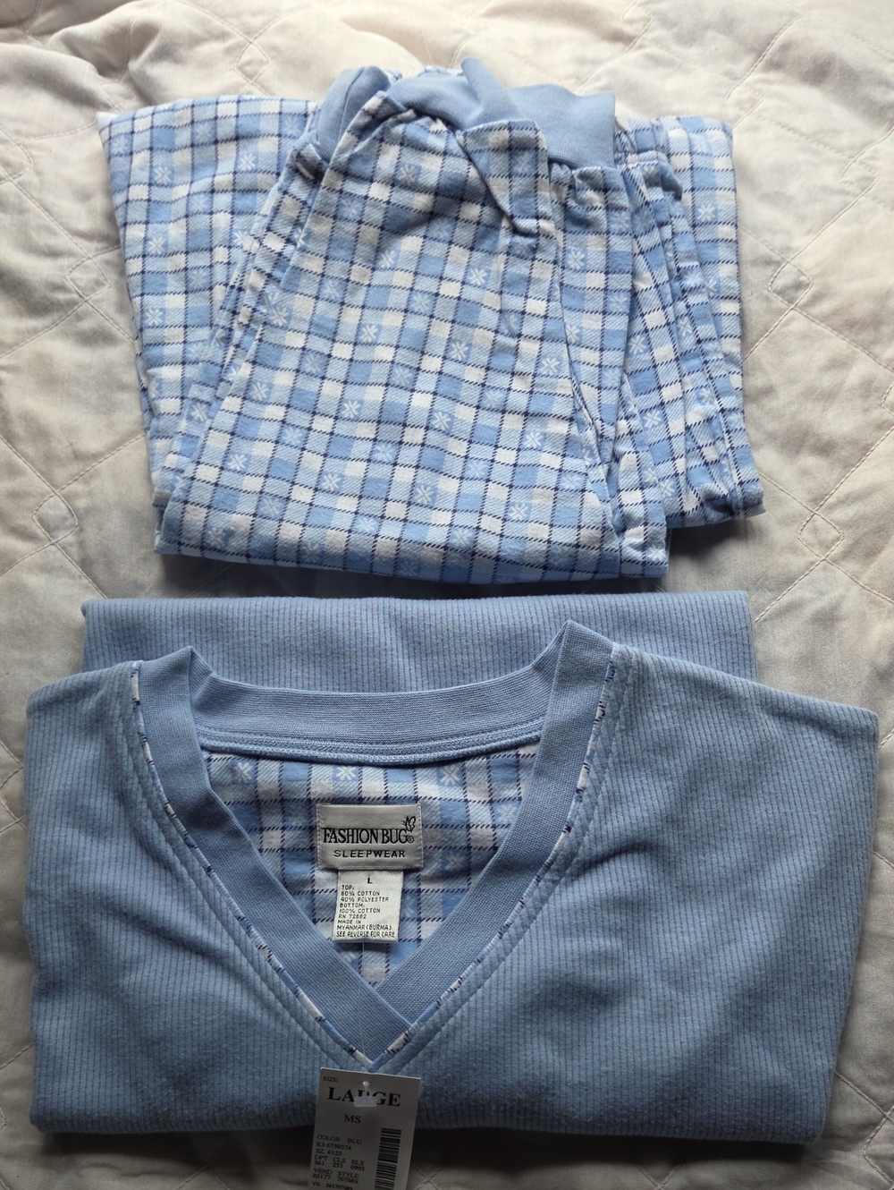 Fashion Bug Blue  Top and Plaid Pant Sleep Set Large